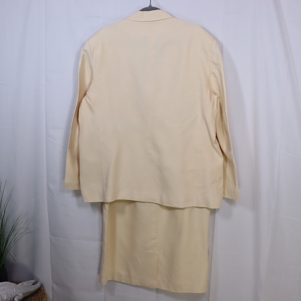 Stanley Blacker Linen Skirt‎ Suit Cream Ivory Blazer Set Women Classic Career - Picture 2 of 5